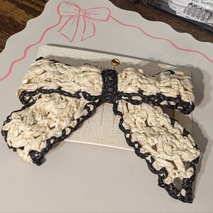 Pink Linen Wicker Basketweave Bow Hair Clip NWT!